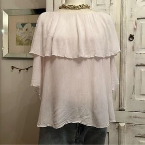 Cha Cha Vente White‎ Off Shoulder Layered Ruffle Blouse Boho Cottagecore Large